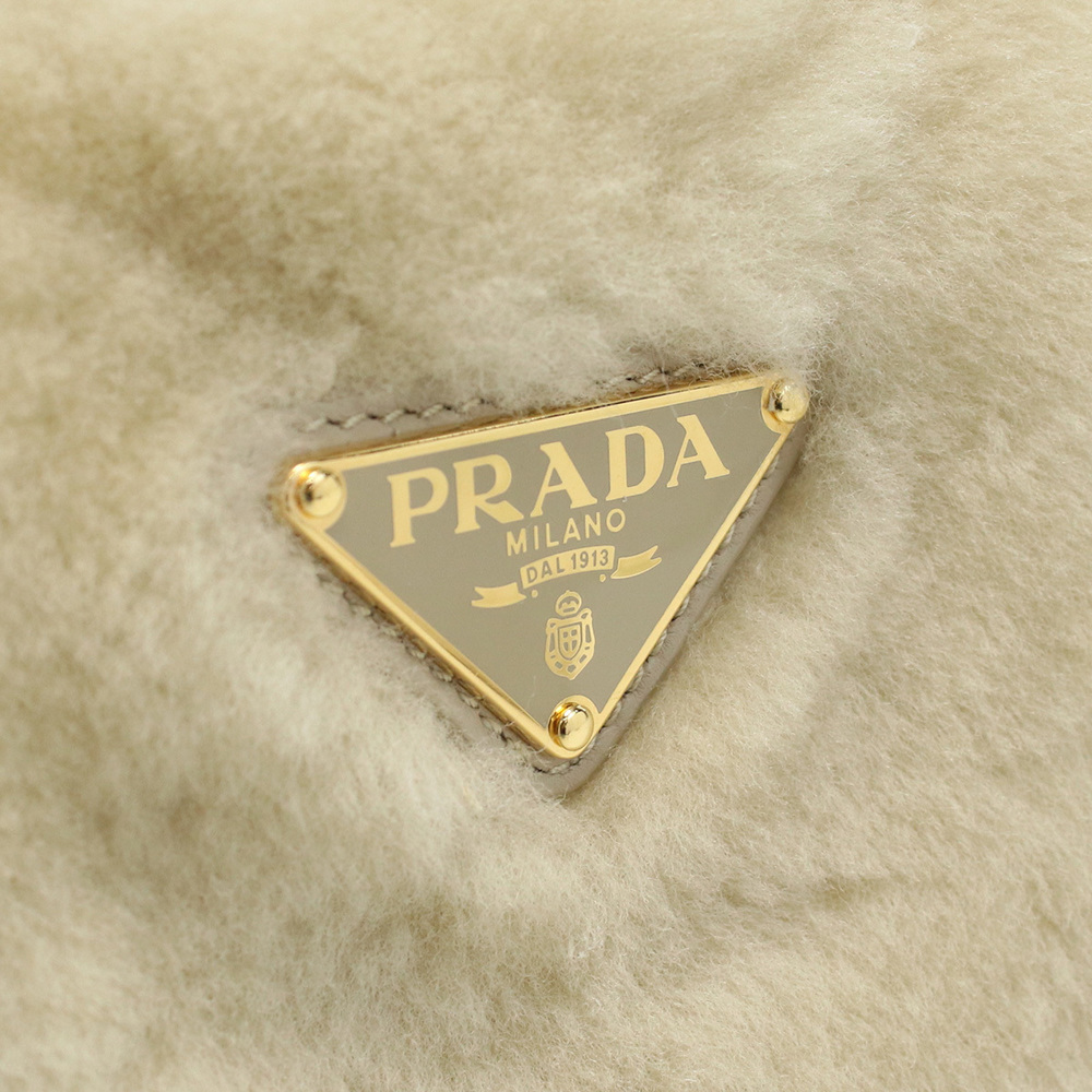Prada Tan Mini Logo Shearling Plate Handbag